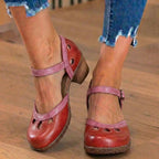 Orthopedic Leather Color-Block Mary Janes - Cutout Pattern & Dual-Buckle