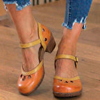Orthopedic Leather Color-Block Mary Janes - Cutout Pattern & Dual-Buckle