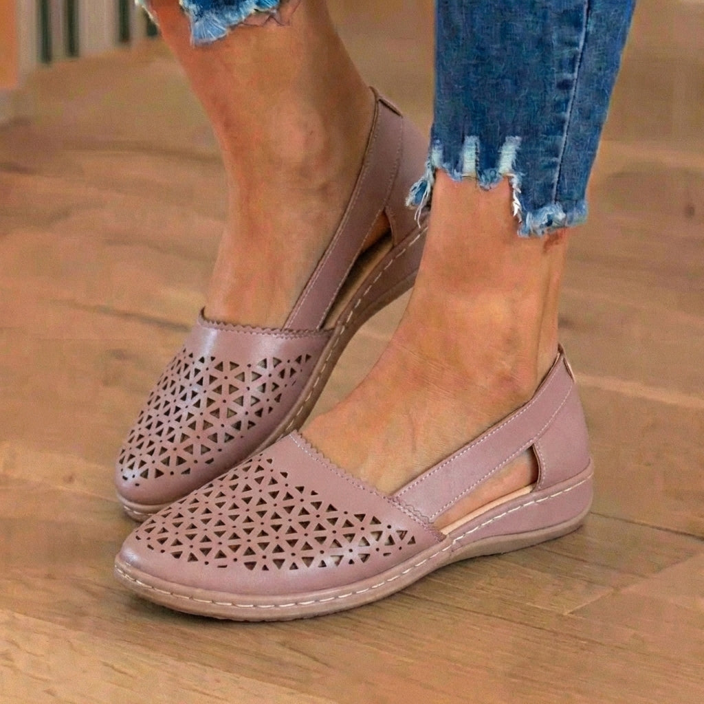 Orthopedic Leather Slip-On Loafers - Geometric Laser-Cut Pattern