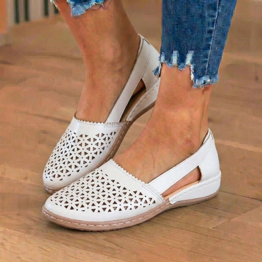 Orthopedic Leather Slip-On Loafers - Geometric Laser-Cut Pattern
