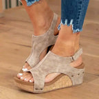 Orthopedic Leather Studded Platform Wedges - Cork & Cutout Design