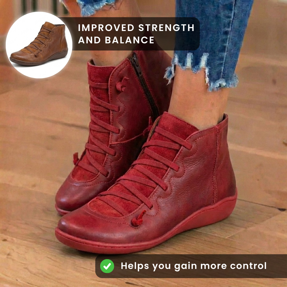 Orthopedic Leather Lace-Up Ankle Boots - Combat Style Side Zip