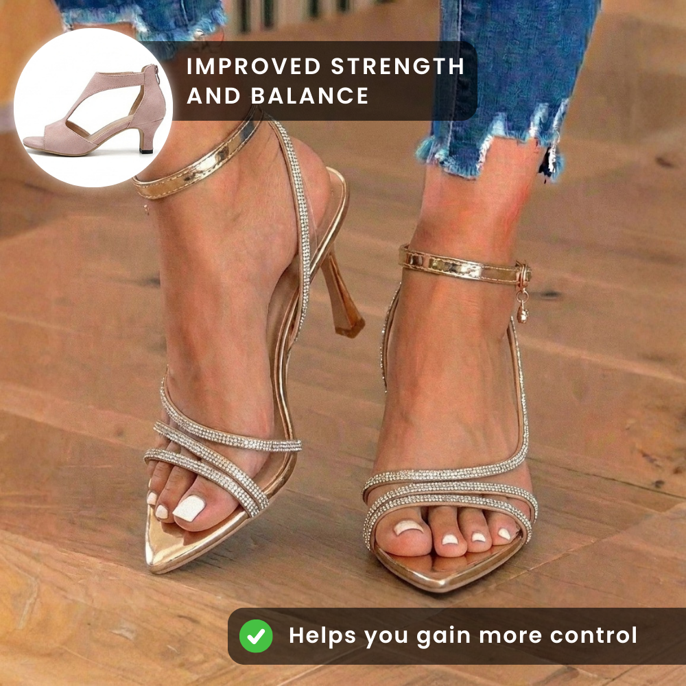 Orthopedic Metallic Slingback Heels - Crystal Rhinestone Strappy Detail