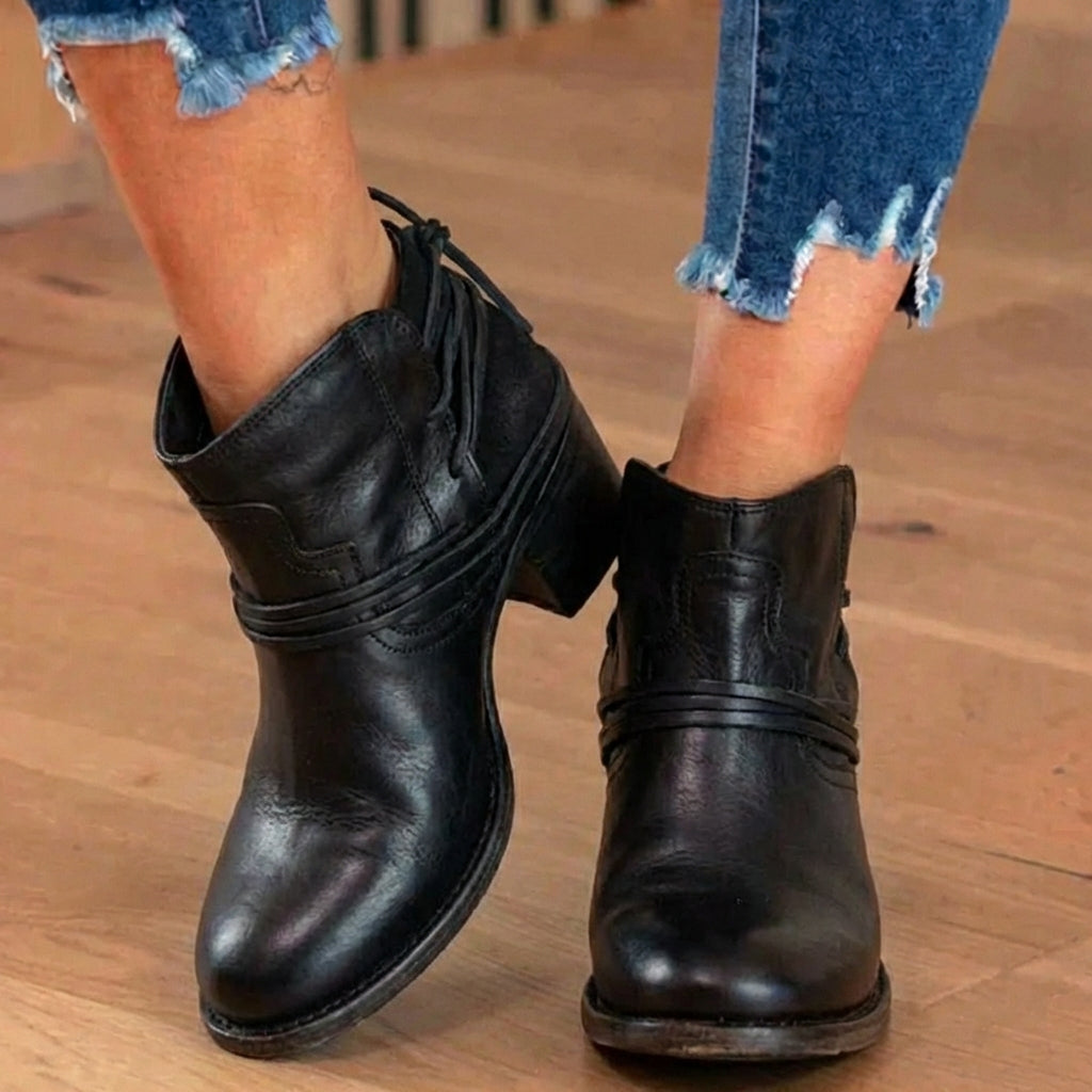 Orthopedic Leather Ankle Boots - Vintage Wrap-Around Lace