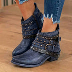 Orthopedic Leather Studded Ankle Boots - Chain & Rivet Detail