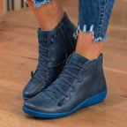 Orthopedic Leather Lace-Up Ankle Boots - Combat Style Side Zip