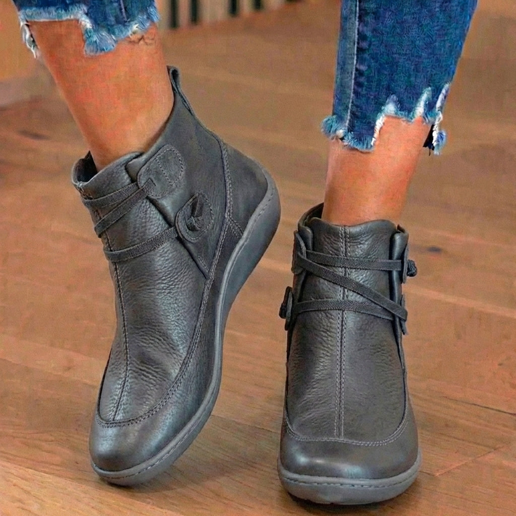 Orthopedic Leather Lace-Up Ankle Boots - Combat Style Side Zip