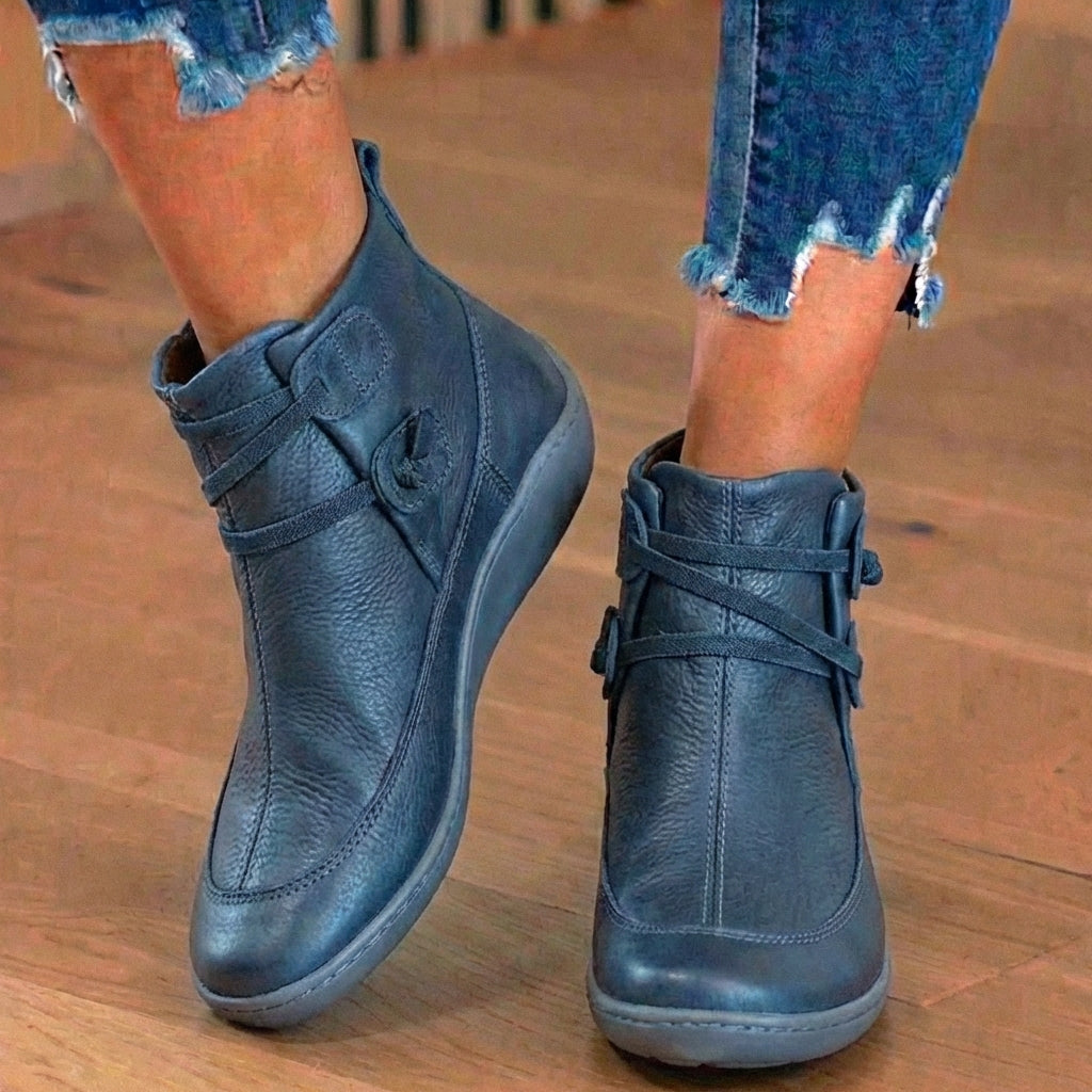 Orthopedic Leather Lace-Up Ankle Boots - Combat Style Side Zip