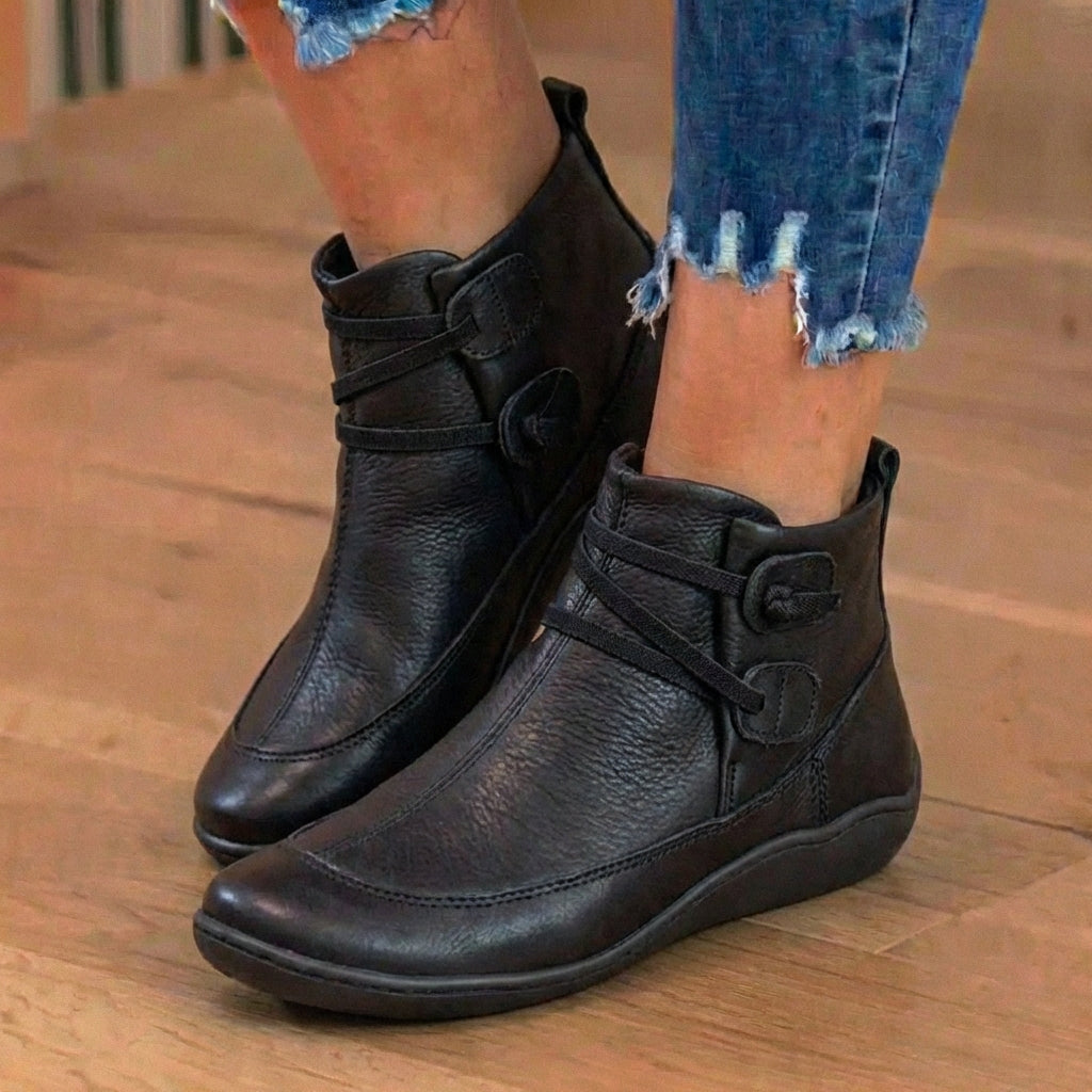 Orthopedic Leather Lace-Up Ankle Boots - Combat Style Side Zip