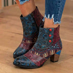 Orthopedic Bohemian Patchwork Ankle Boots - Embossed Leather