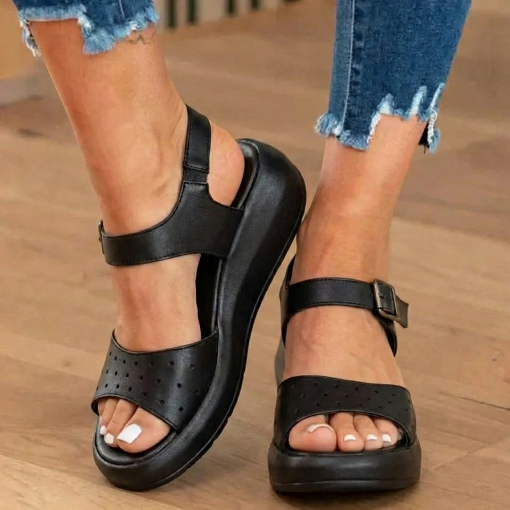 Orthopedic Leather Perforated Sandals – Adjustable Ankle Strap