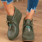 Orthopedic Leather Moccasin Boots - Feather Charm Lace-Up