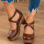 Orthopedic Leather Platform Heels - Crisscross Ankle Strap