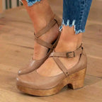 Orthopedic Leather Platform Heels - Crisscross Ankle Strap